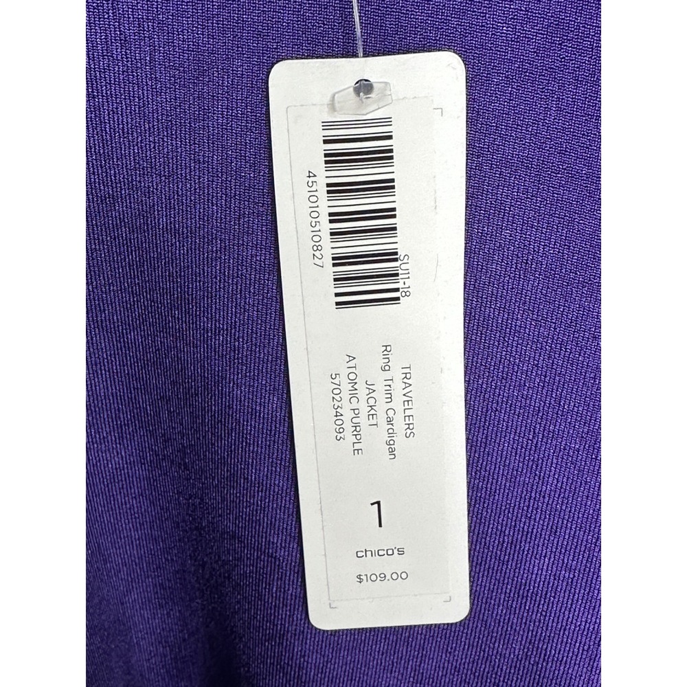 NEW Chico's Travelers Cardigan Jacket 1 Medium 8 10 Purple Ring Trim Open Front - Picture 6 of 7